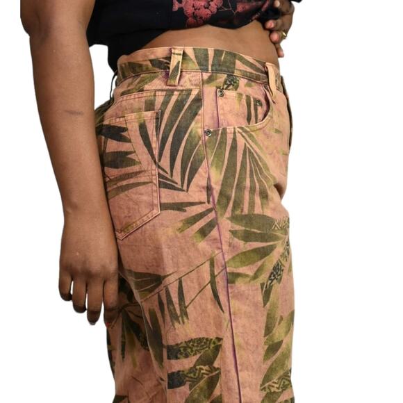 Chicos Foliage Print Jeans Brown Palm Leaves Tropical High Waist Vintage Size 8 - Picture 10 of 13